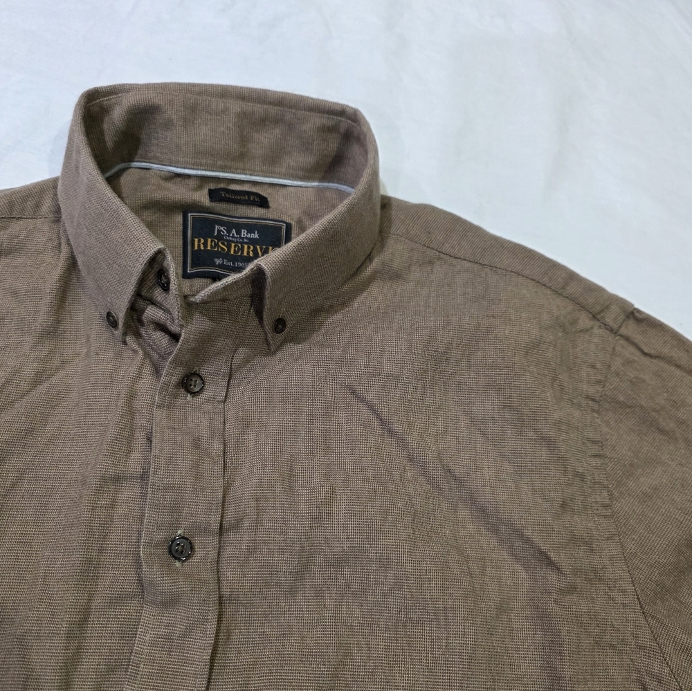 Jos A Bank Reserve Tailored Fit Cotton Cashmere Long Sleeve Button Down Shirt. L